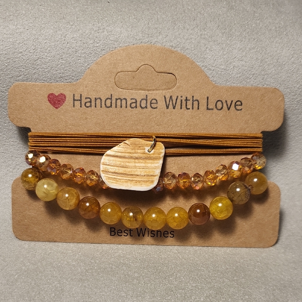 Handmade Yellow and Brown Beaded Bracelet Set